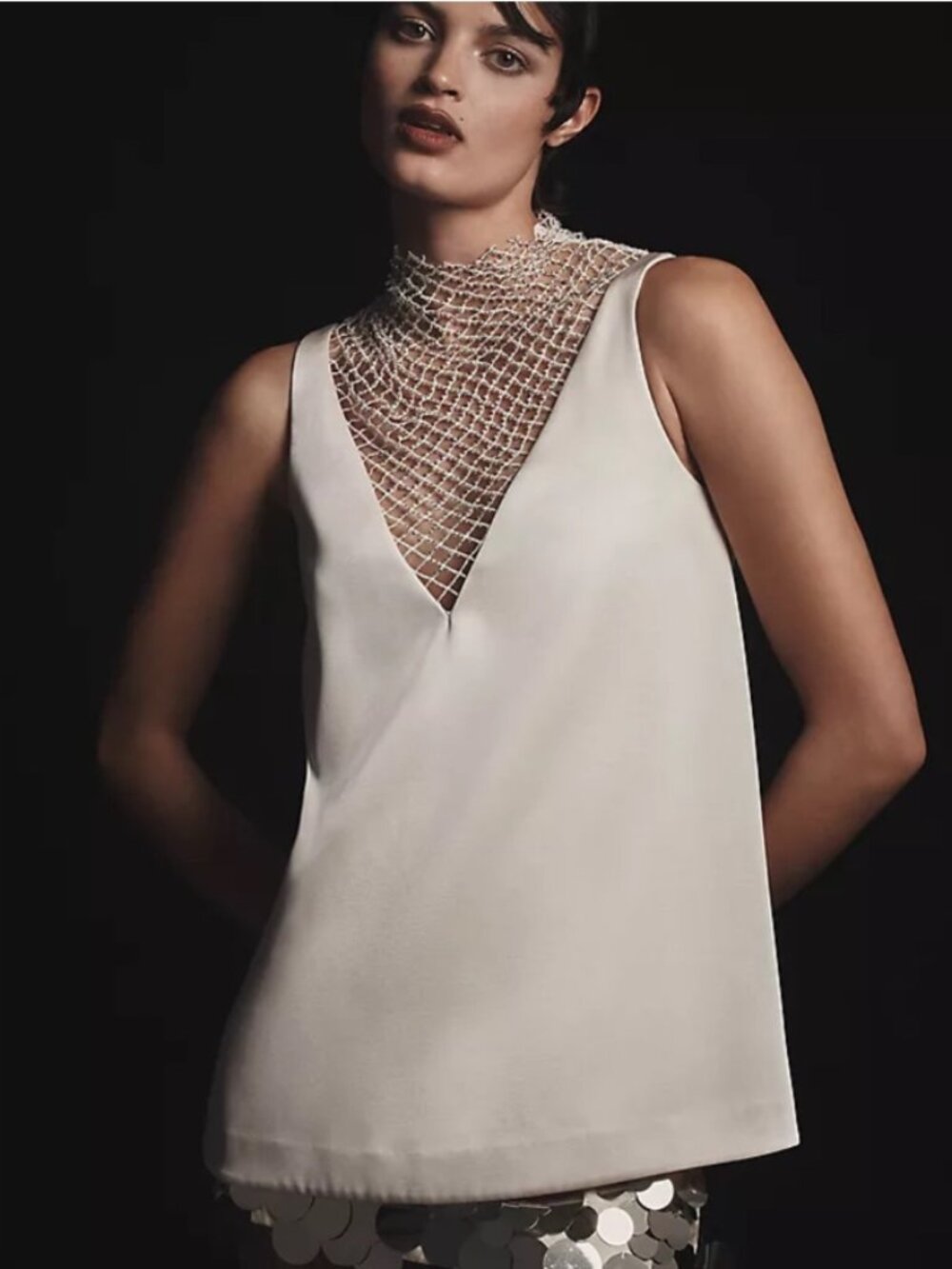 Anthropologie Mare Mare Crystal Mesh Inset V Neck Size Medium